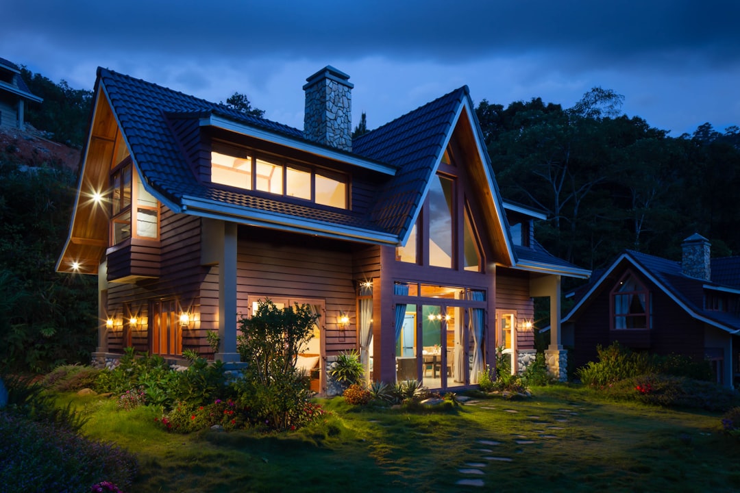 A wooden home at dusk
